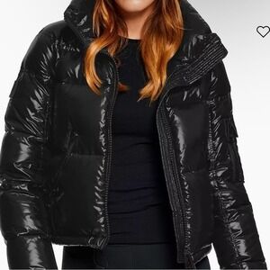 SAM New York Black Quilted Down Puffer Jacket Womens 12 Cropped Zip Winter Coat
